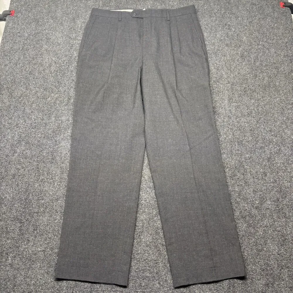 Deansgate Tailors Row Mens Gray 100% Worsted Wool Pleated Dress Pants 36x32